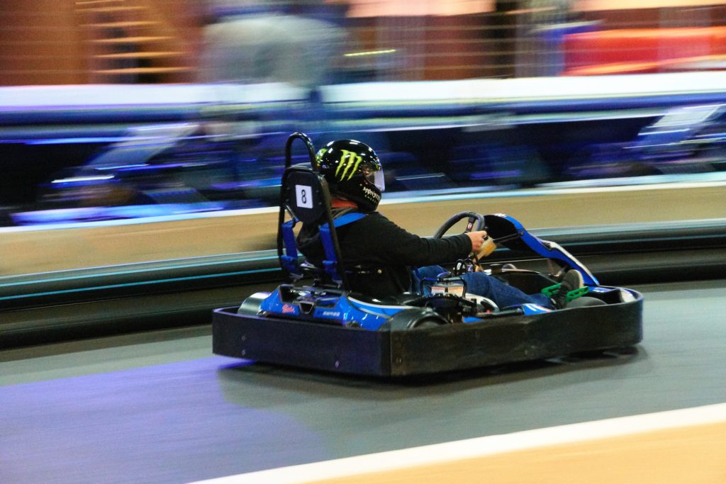 Photo of a teenager go-kart racing
